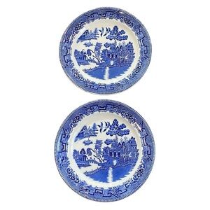 Antique Stanley Hotel Ware Pair Blue Willow Large Dinner Plate Server 10-7/8”